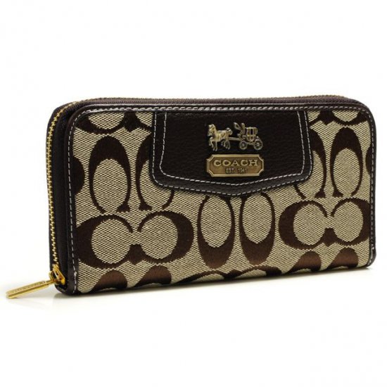 Coach Logo In Signature Large Coffee Wallets BFX | Women - Click Image to Close